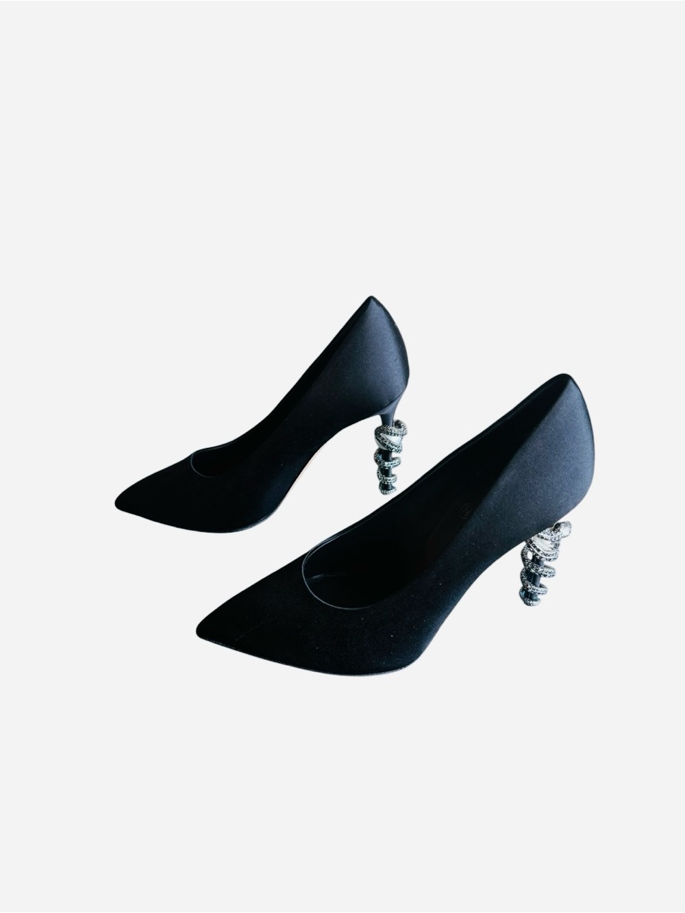 Chanel Black Satin Serpent Pumps 2016 Pre-Fall Paris-Rome Collection Size 36.5